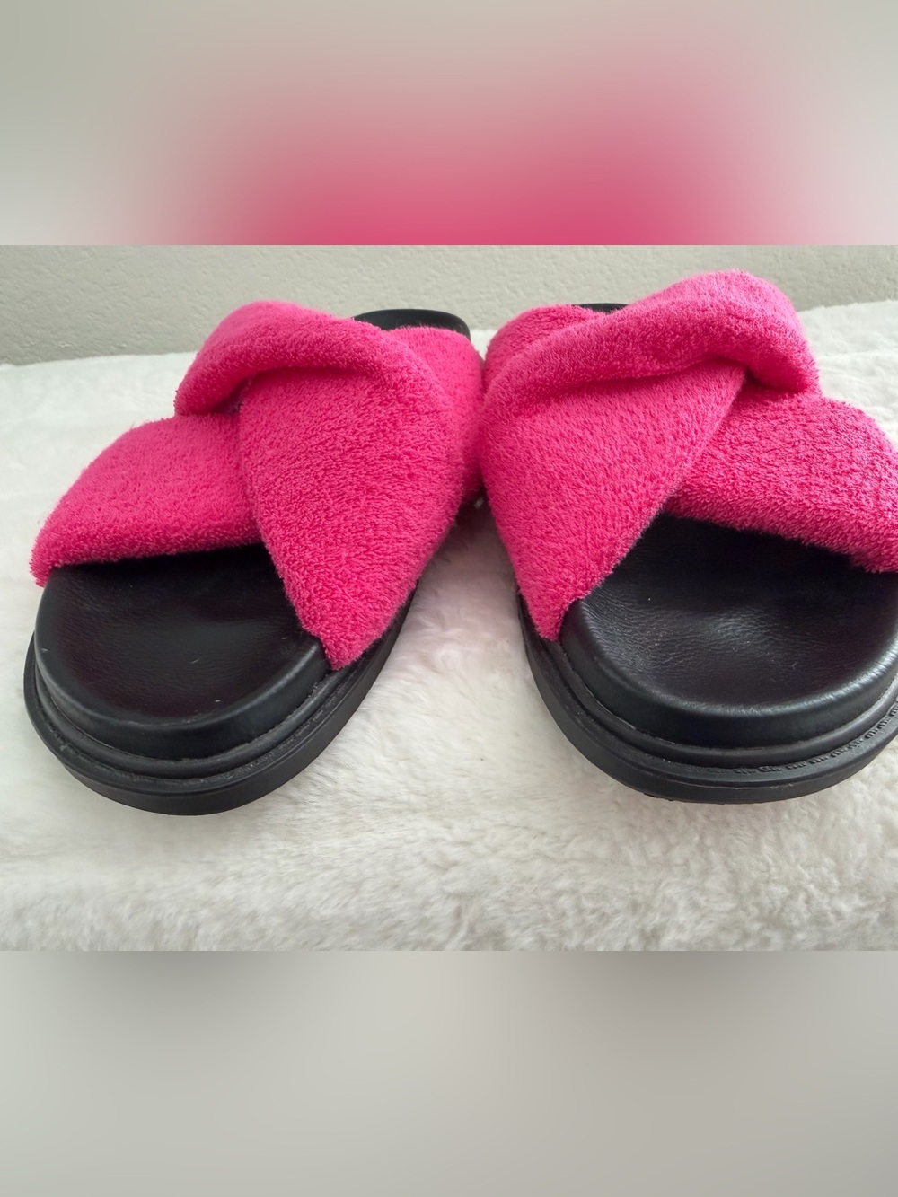 Maeve by Anthropologie Plush Terry Crisscross Slides - Pink & Black Size 9 - Picture 4 of 7